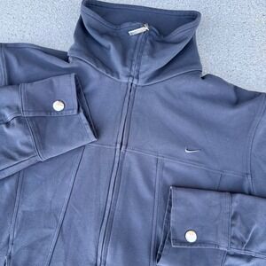 Nike Dri-FIT Womens Grey Full Zip Mock Neck Crop Track Jacket Size Medium